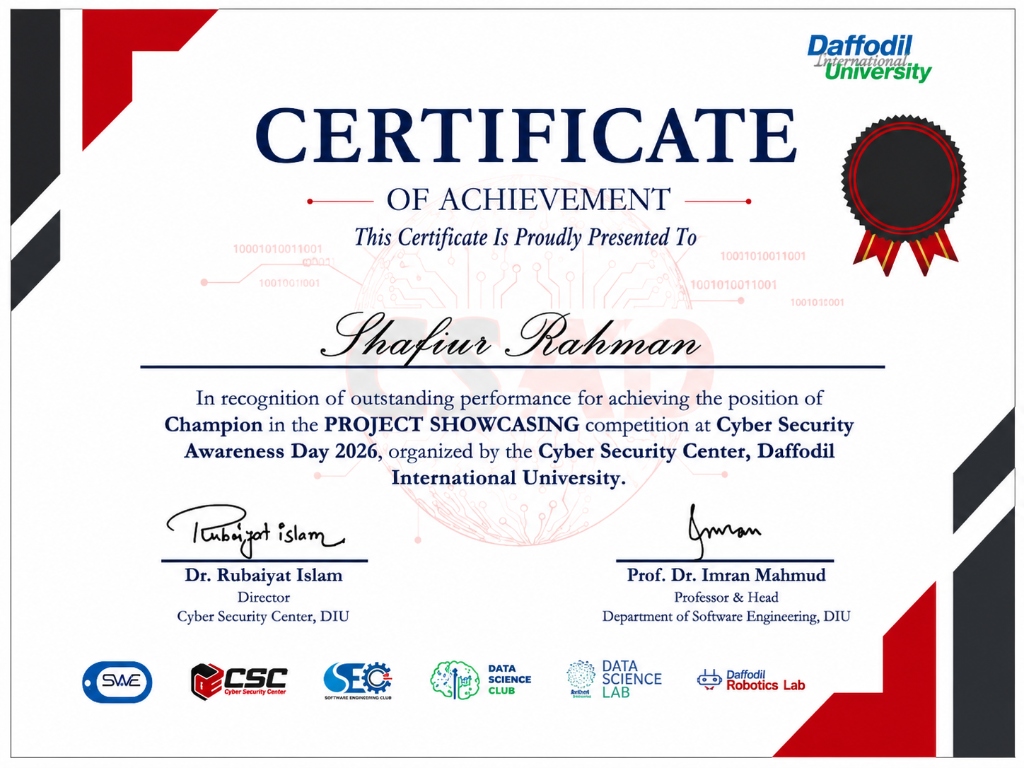 Champion – CSAD Project Showcase Certificate