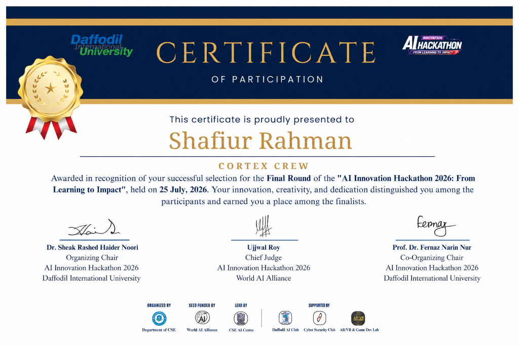 AI Innovation Hackathon 2026 Finalist Certificate