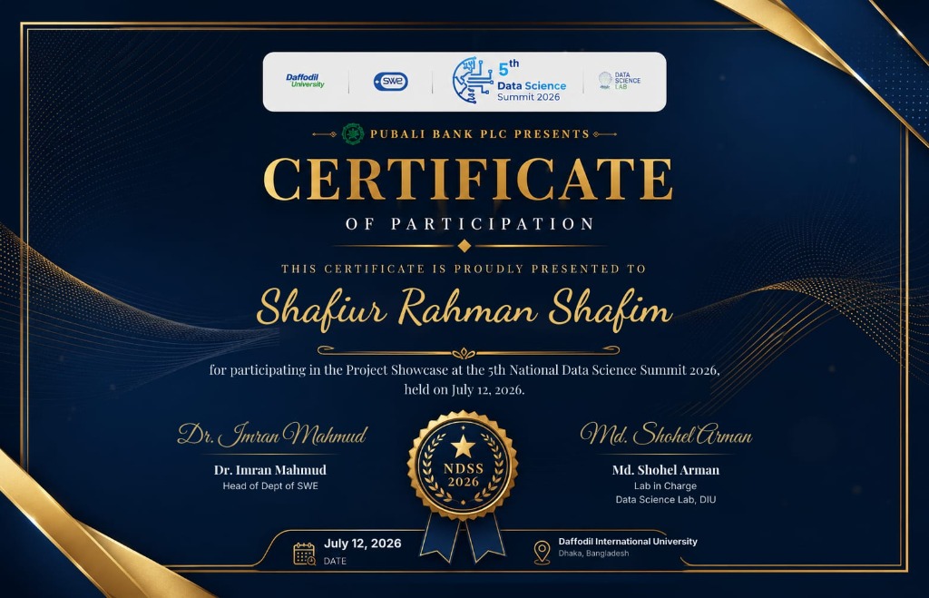 National 5th Data Science Summit 2026 Certificate