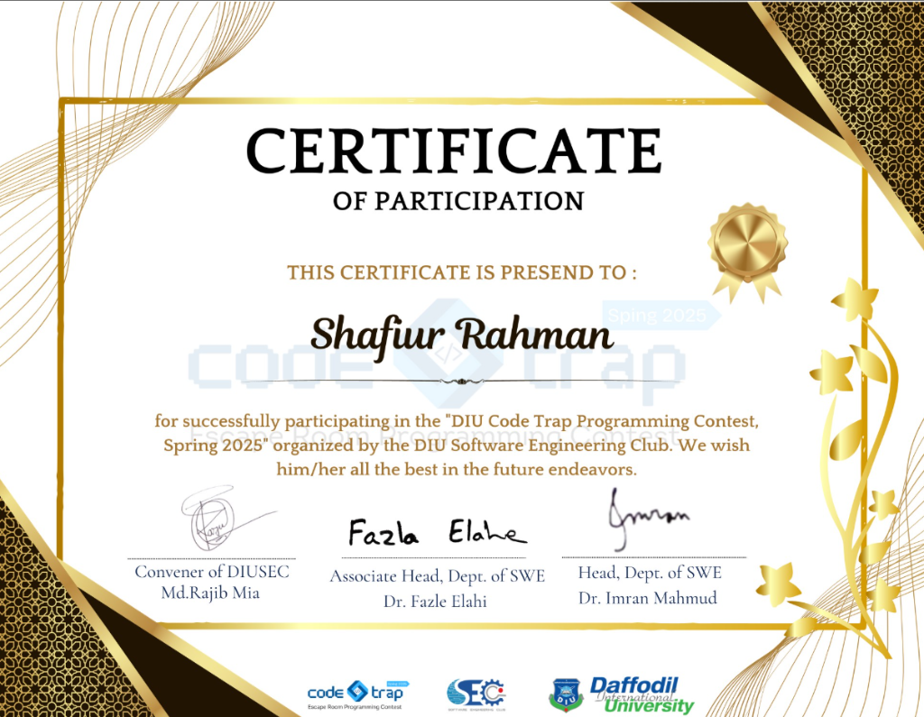 Codetrap CP Contest Certificate