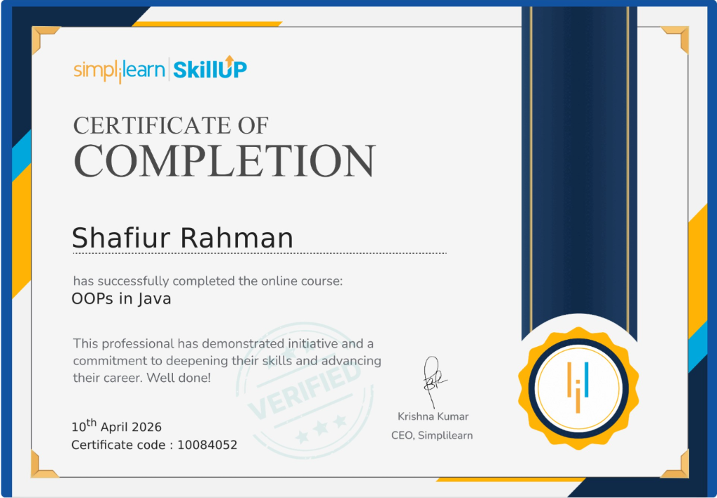 Object-Oriented Programming in Java Certificate