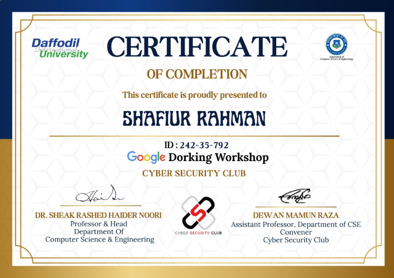 Google Dorking Workshop Certificate