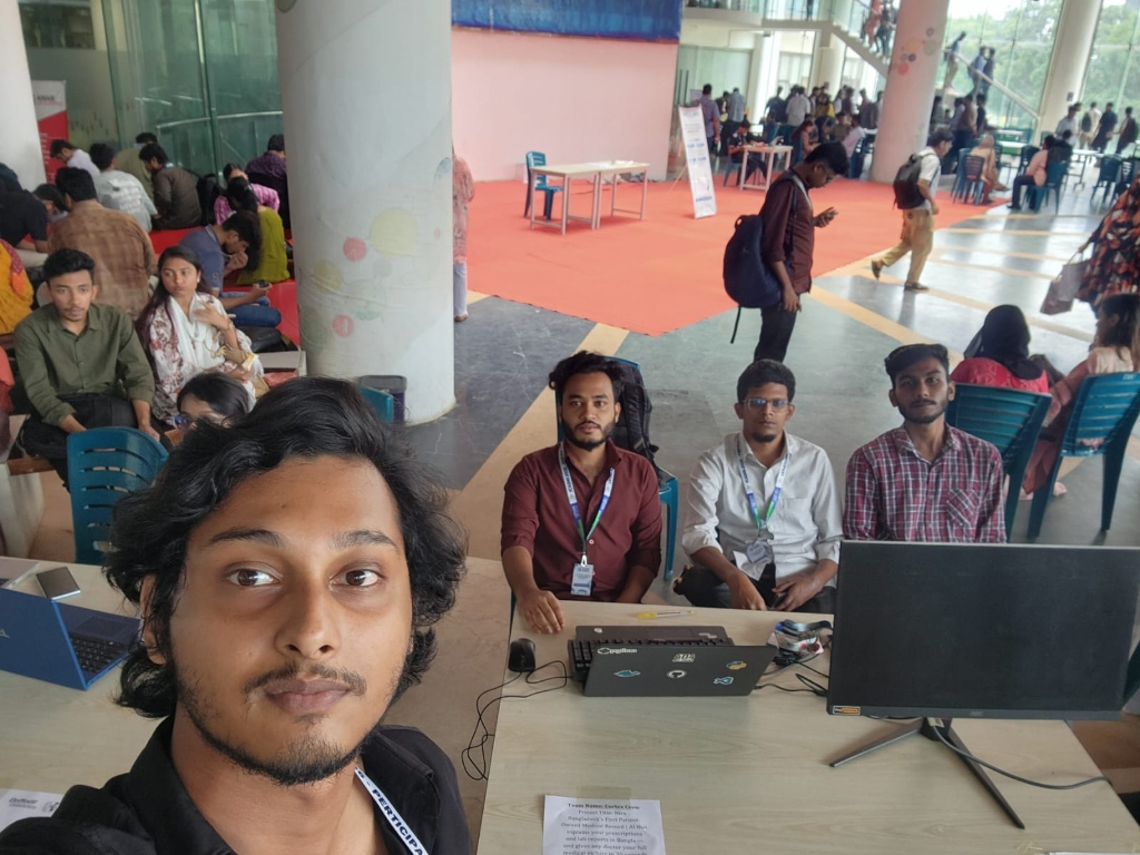 Shafim and team members taking a selfie at the ICADHI project showcase exhibition floor